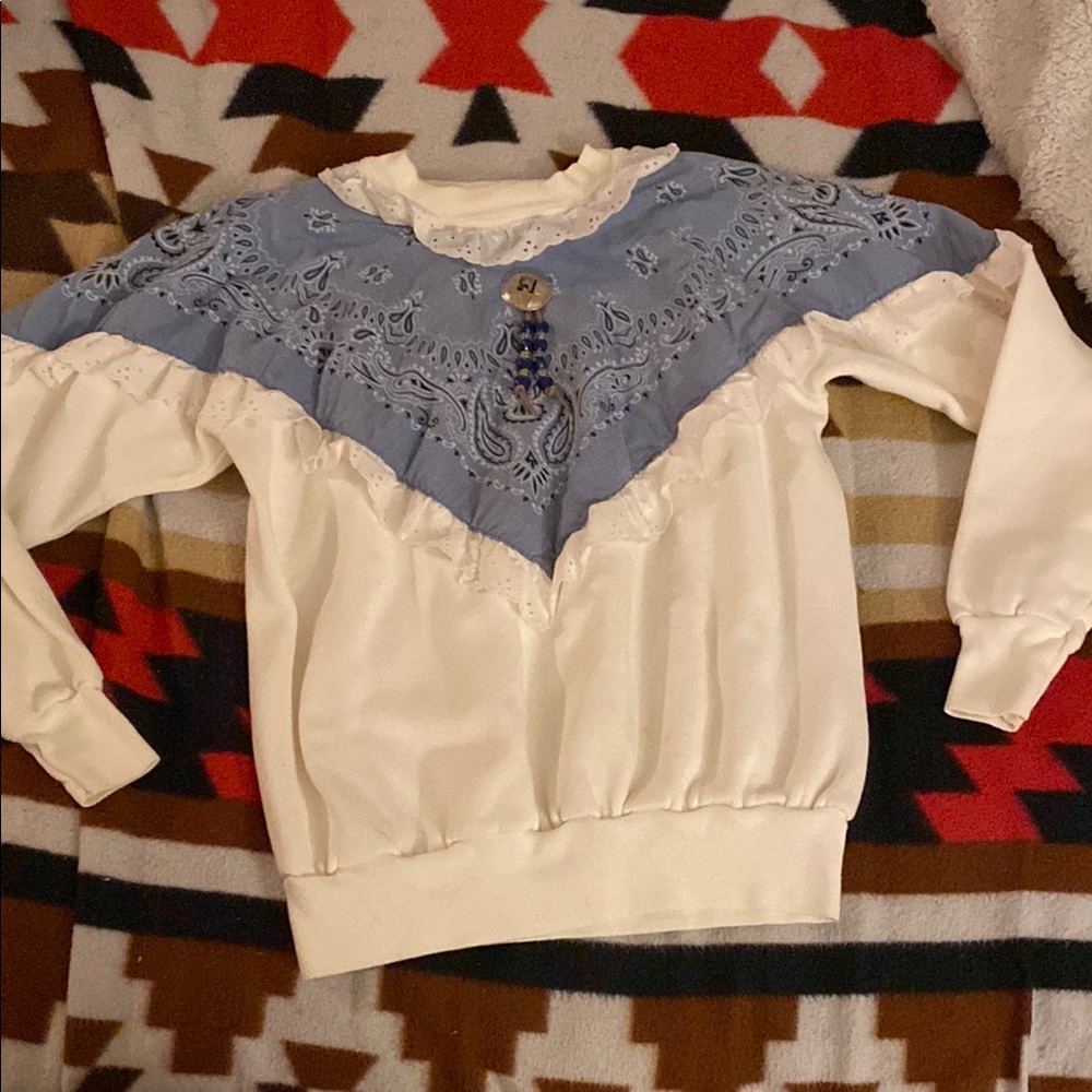 Vintage Style Cream and Blue Sweater